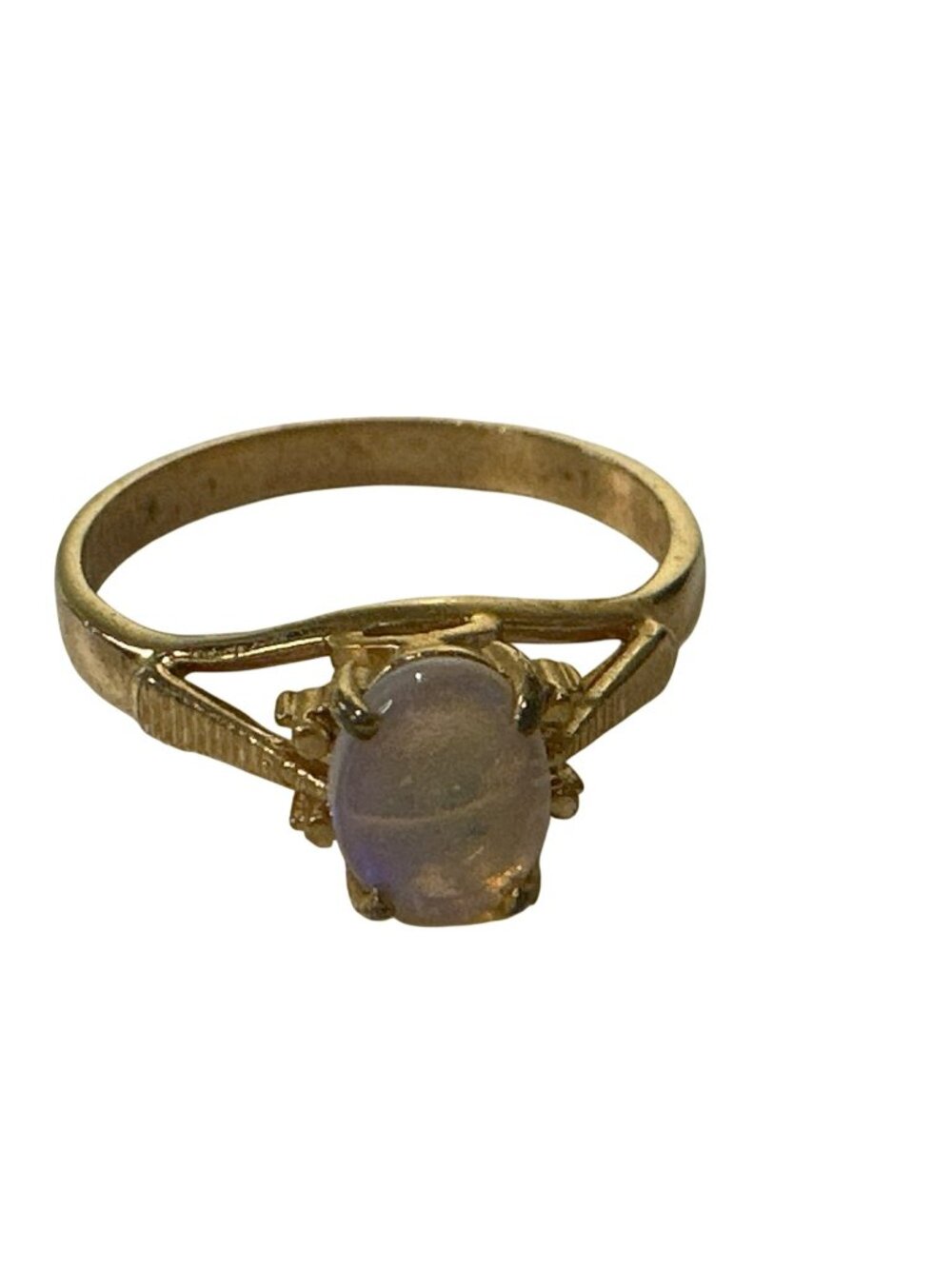 Gold Tone Oval Opal Ring With Prong Setting Size 6 Dainty Elegant